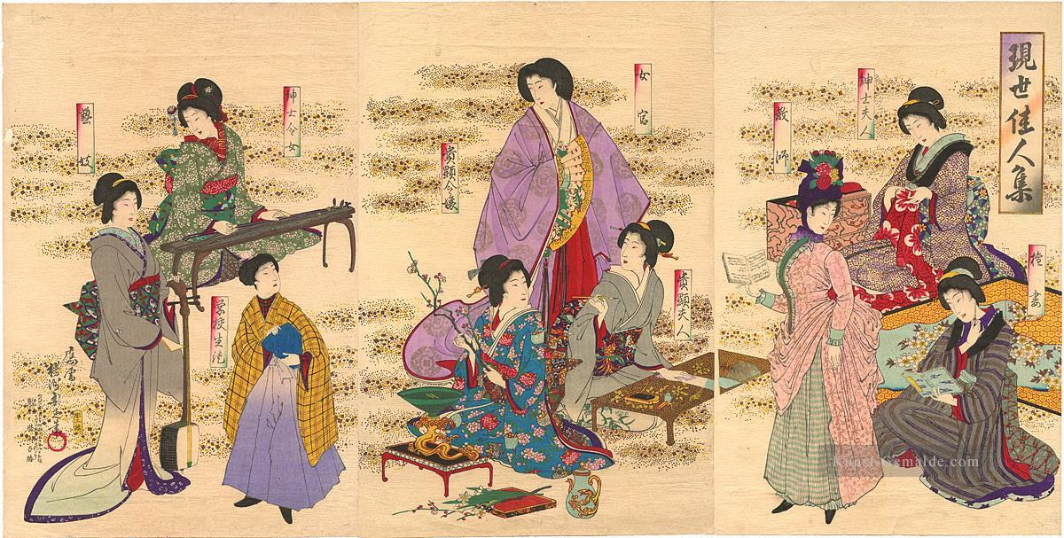 Eine Sammlung zeitgenössischer schöner Frauen Toyohara Chikanobu Japanisch Ölgemälde